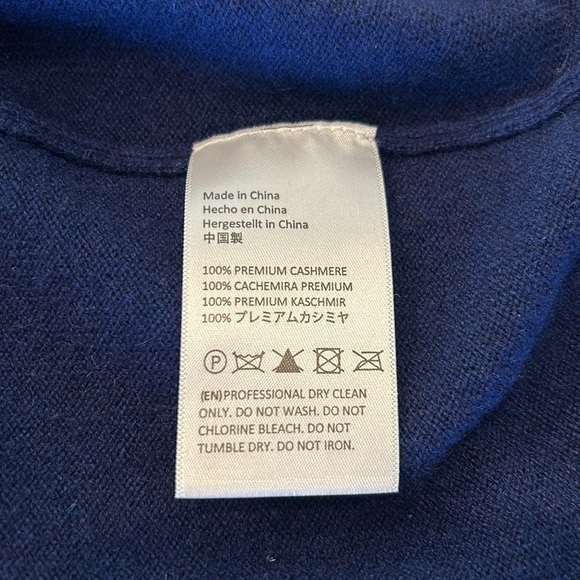 Cashmeren Premium Quality Men’s Large Navy 100% Cashmere Sweater Elbow Patches - Picture 15 of 16